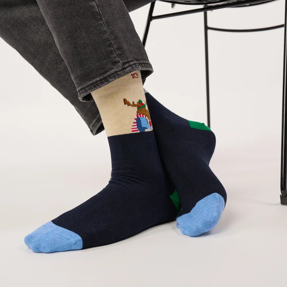 Chaussettes à motifs - Renne café - Taille 41/46