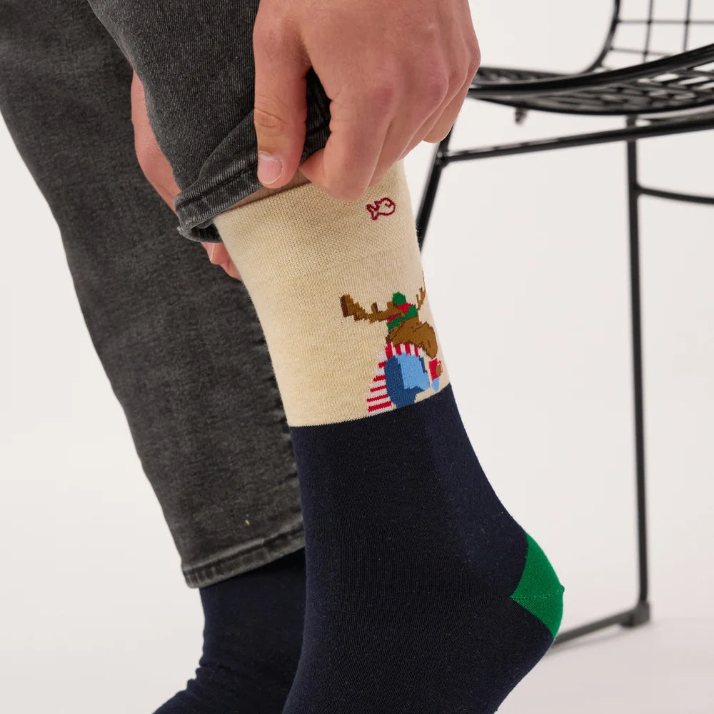 Chaussettes à motifs - Renne café - Taille 41/46