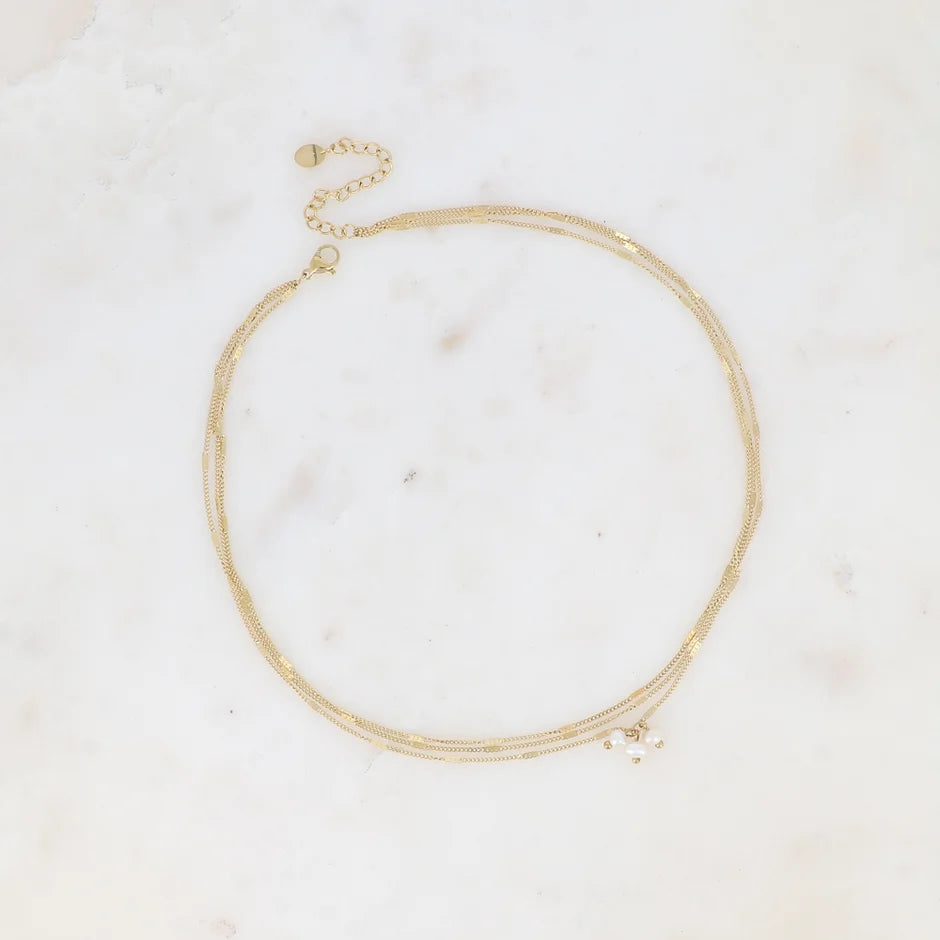 Collier Syria - 3 mailles forçat alternées, 3 perles d'eau douce