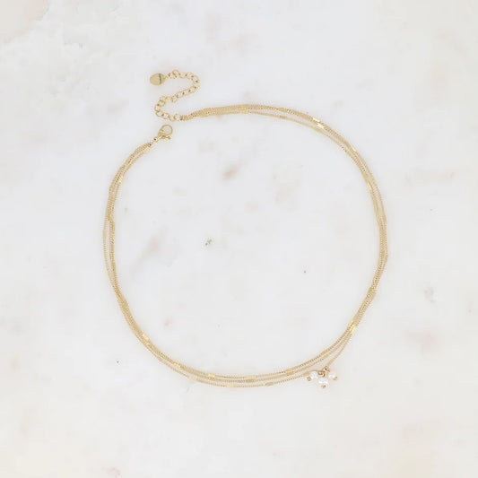 Collier Syria - 3 mailles forçat alternées, 3 perles d'eau douce