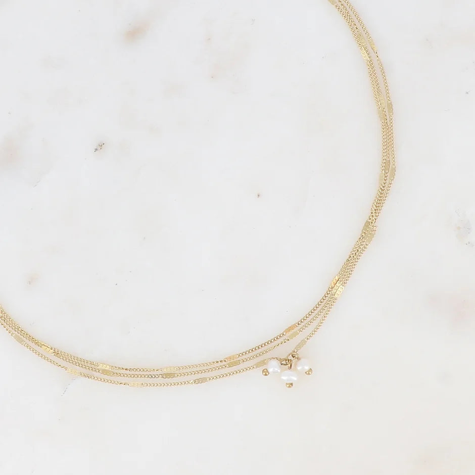 Collier Syria - 3 mailles forçat alternées, 3 perles d'eau douce