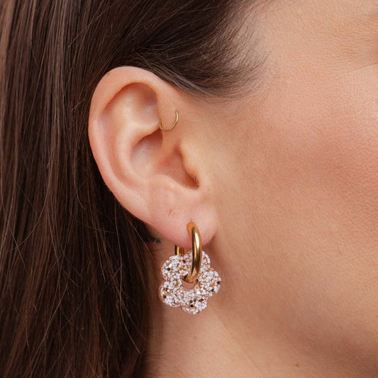 Créoles fleurs - Ivoire/champagne