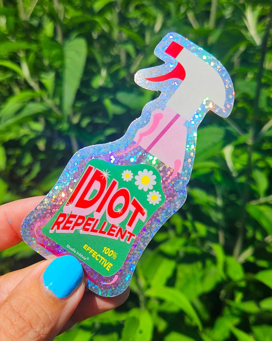 Sticker pailleté Idiot repellent spray
