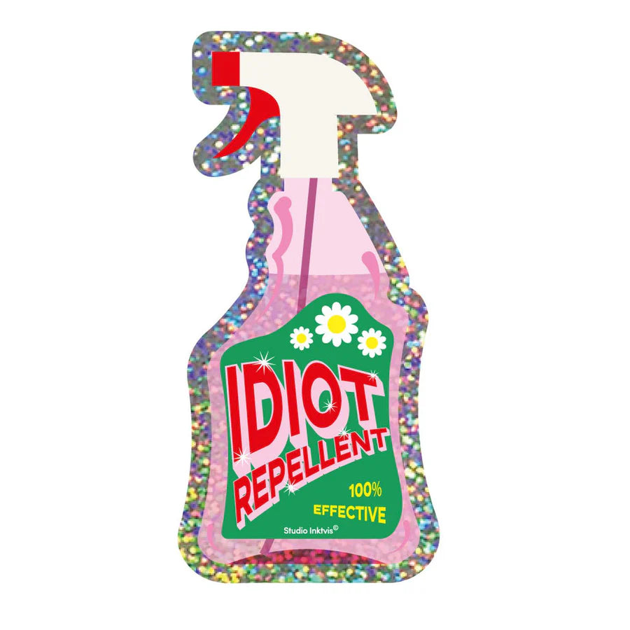 Sticker pailleté Idiot repellent spray