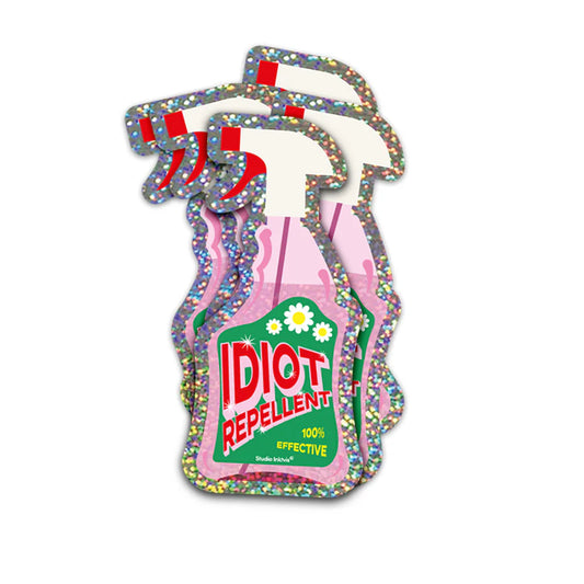Sticker pailleté Idiot repellent spray