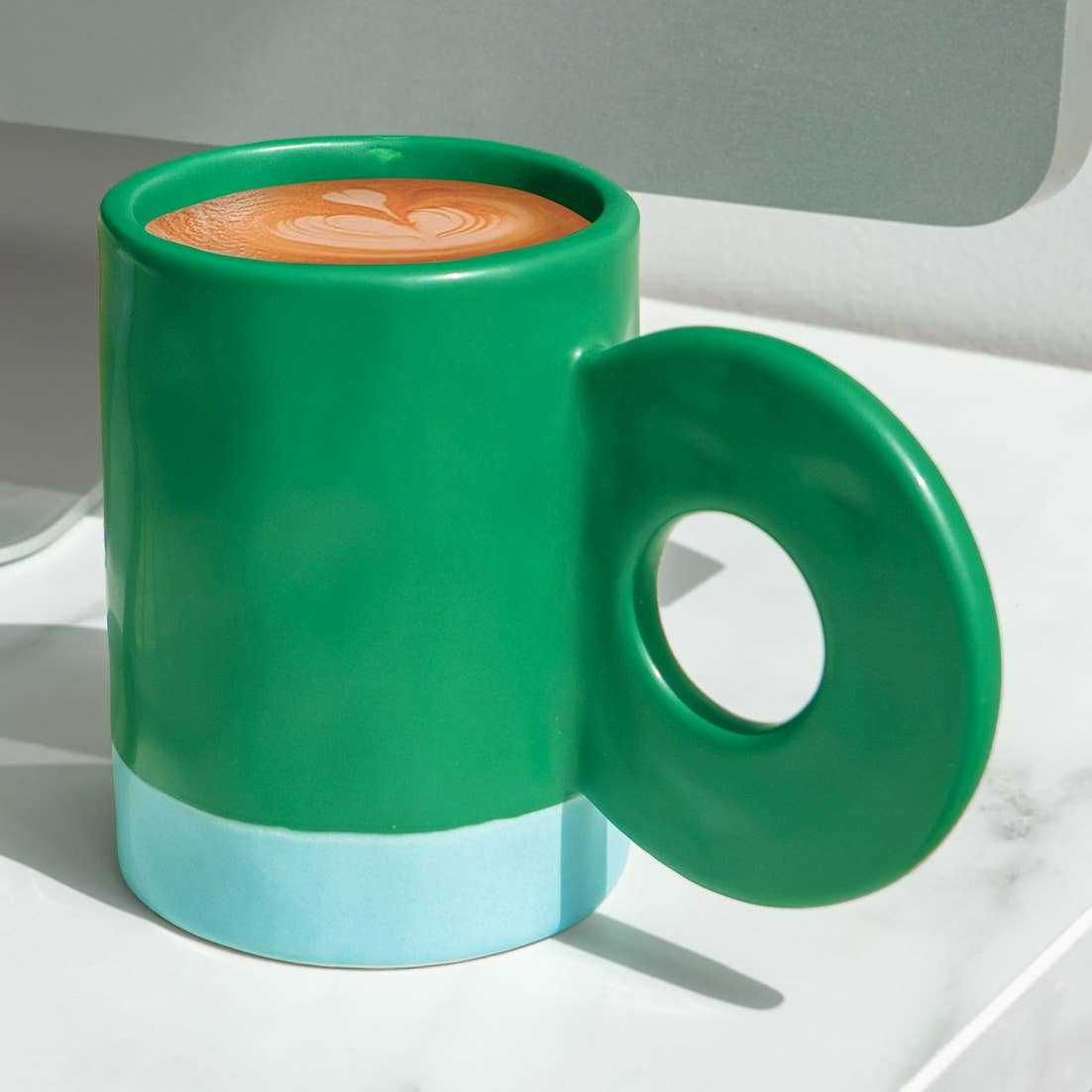 Mug anse ronde - vert/bleu