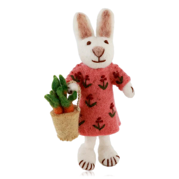Petit lapin blanc girly avec un panier de carottes — En Gry & Sif , Lyon