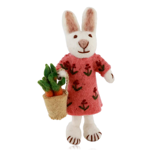 Petit lapin blanc girly avec un panier de carottes — En Gry & Sif , Lyon
