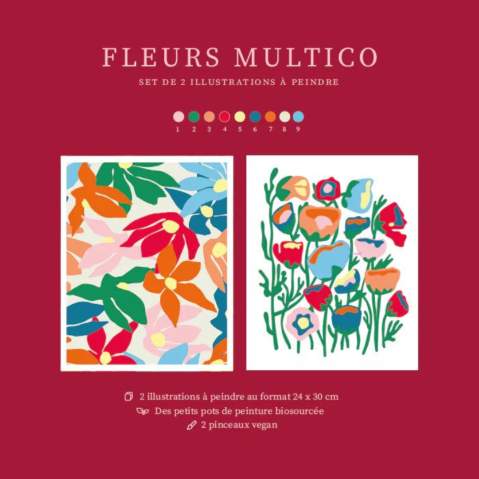 Kit de 2 peintures au numéro 24x30 - Fleurs multico