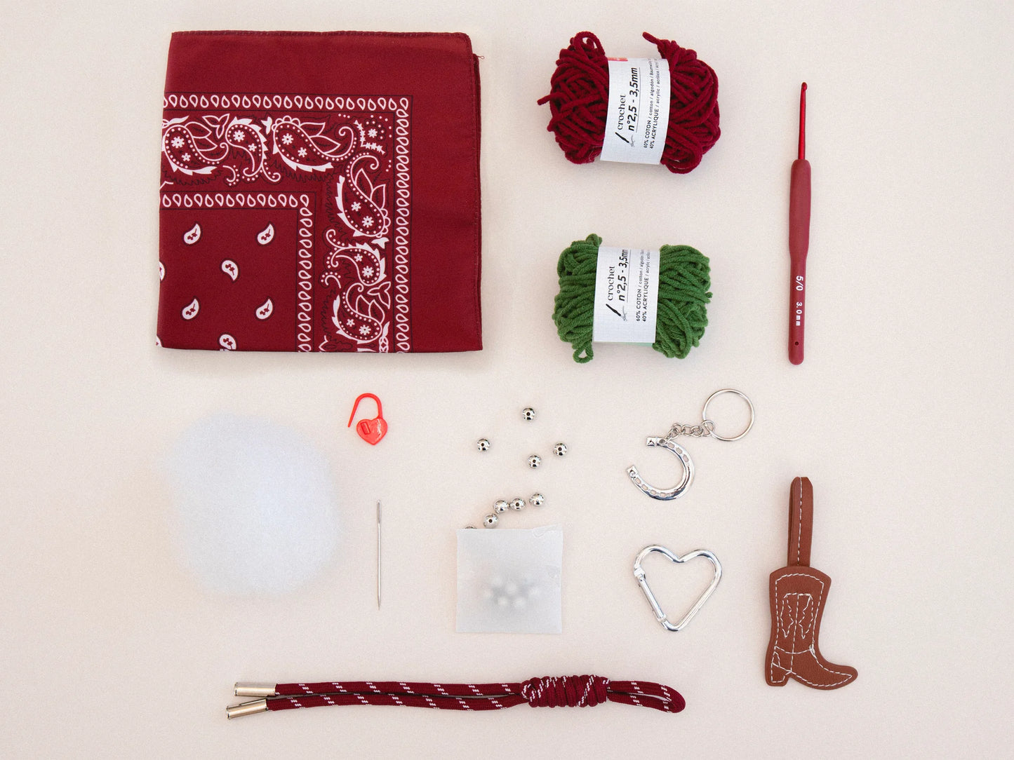 Kit crochet pour débutant - Bag Charms - Cherry cowboy