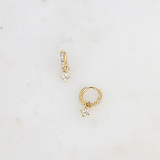 Mini boucles créoles - Trèfle en cristal - Doré/blanc