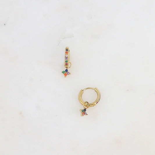 Mini boucles créoles - Trèfle en cristal - Doré/multi
