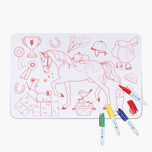Mini set en silicone à colorier + 4 feutres - Poney club