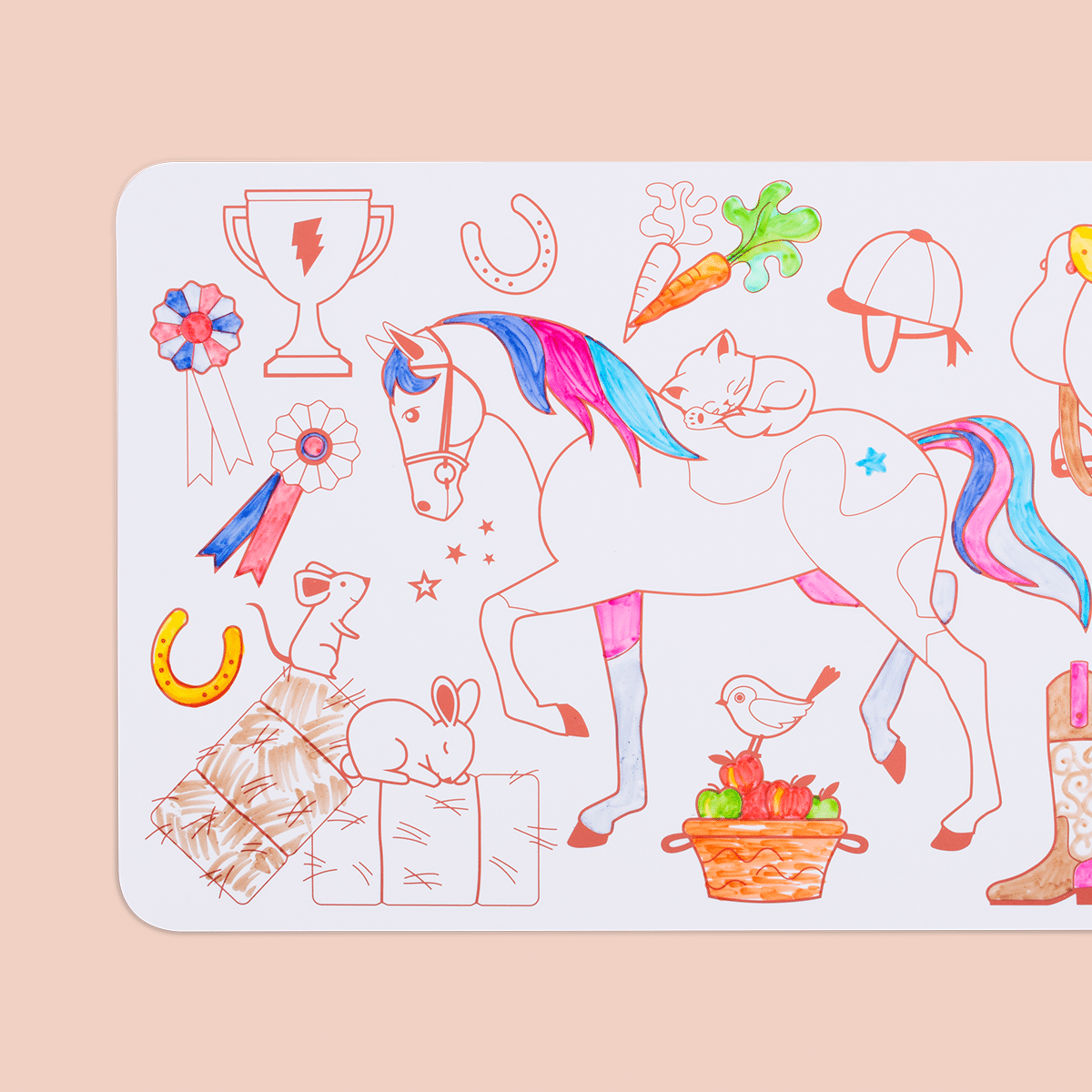 Mini set en silicone à colorier + 4 feutres - Poney club