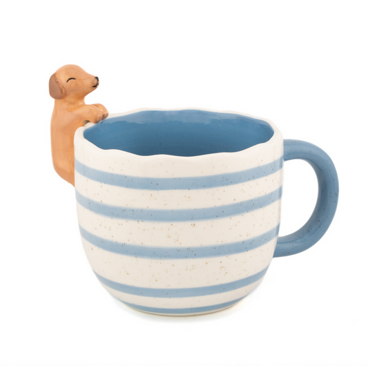 Mug rayé bleu avec Teckel