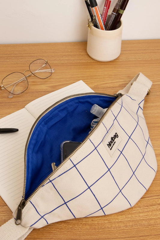 Sac banane Olivia - Carreaux écru/bleu — Hindbag , Lyon