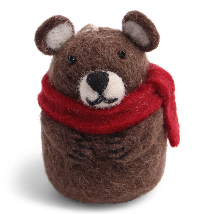Ourson marron à suspendre avec écharpe rouge