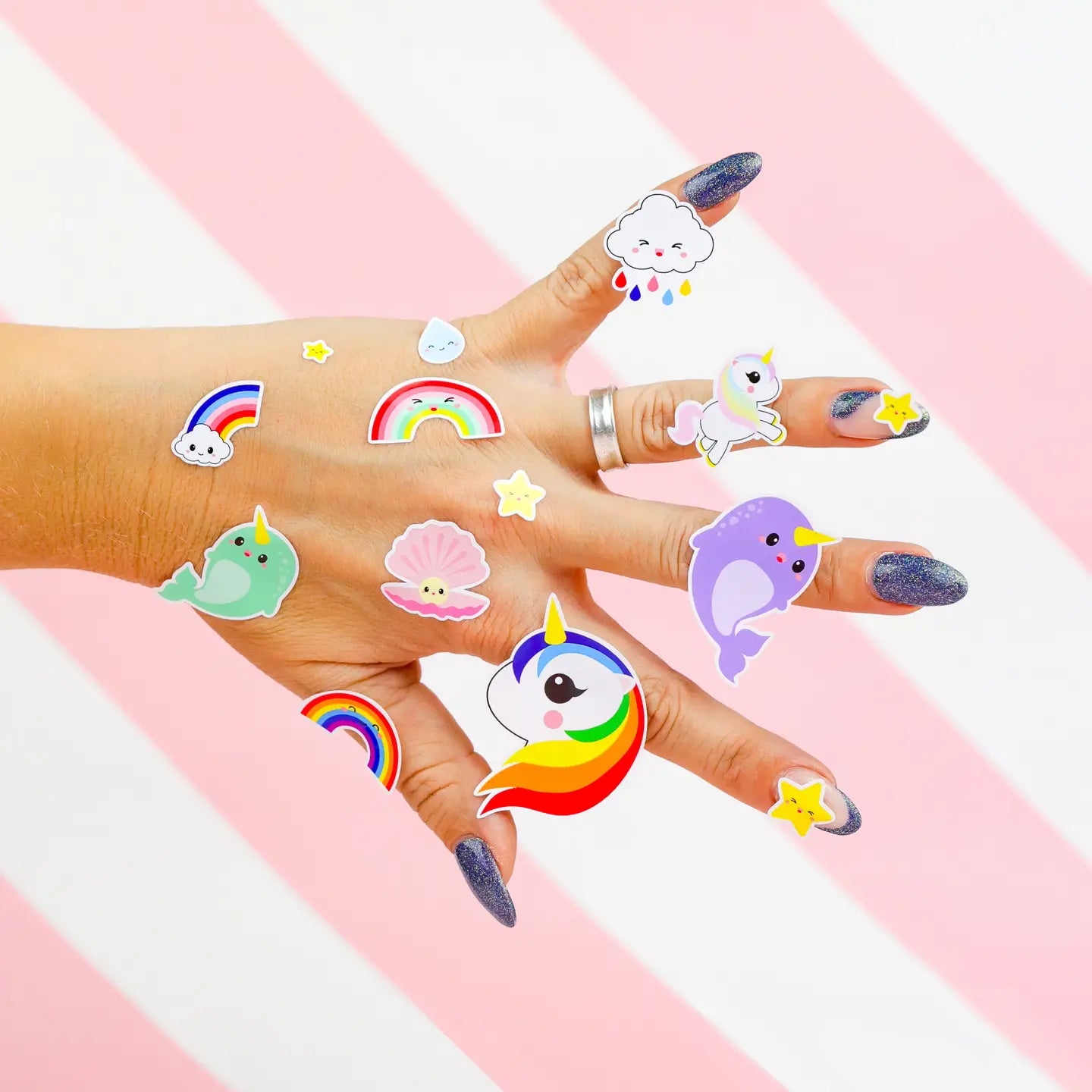 Planche de 20 stickers Licorne, narval et arc-en-ciel