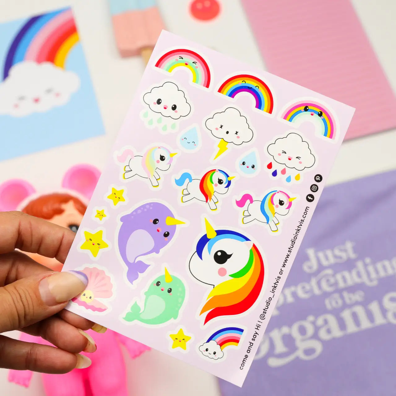 Planche de 20 stickers Licorne, narval et arc-en-ciel