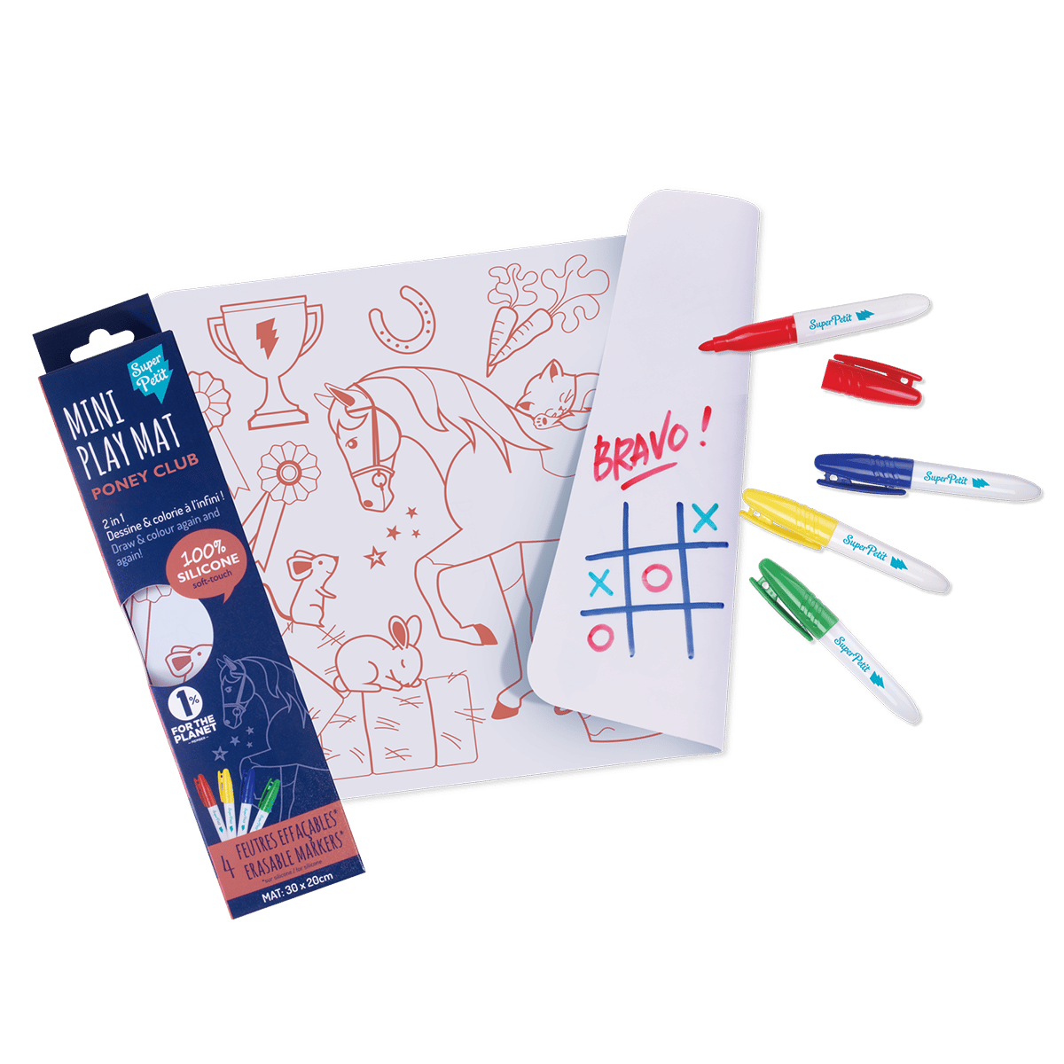 Mini set en silicone à colorier + 4 feutres - Poney club