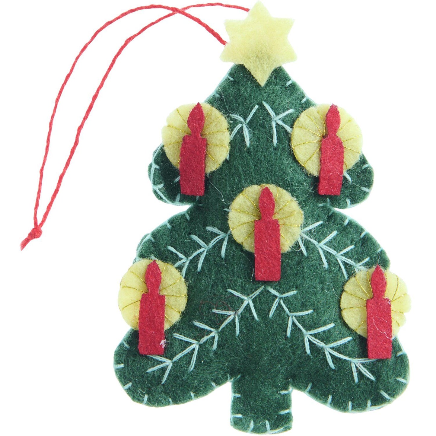 Sapin de Noël feutrine verte et bougies à suspendre