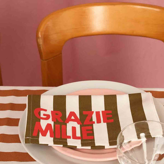 Serviette de table - Rayure olive "Grazzie mille"