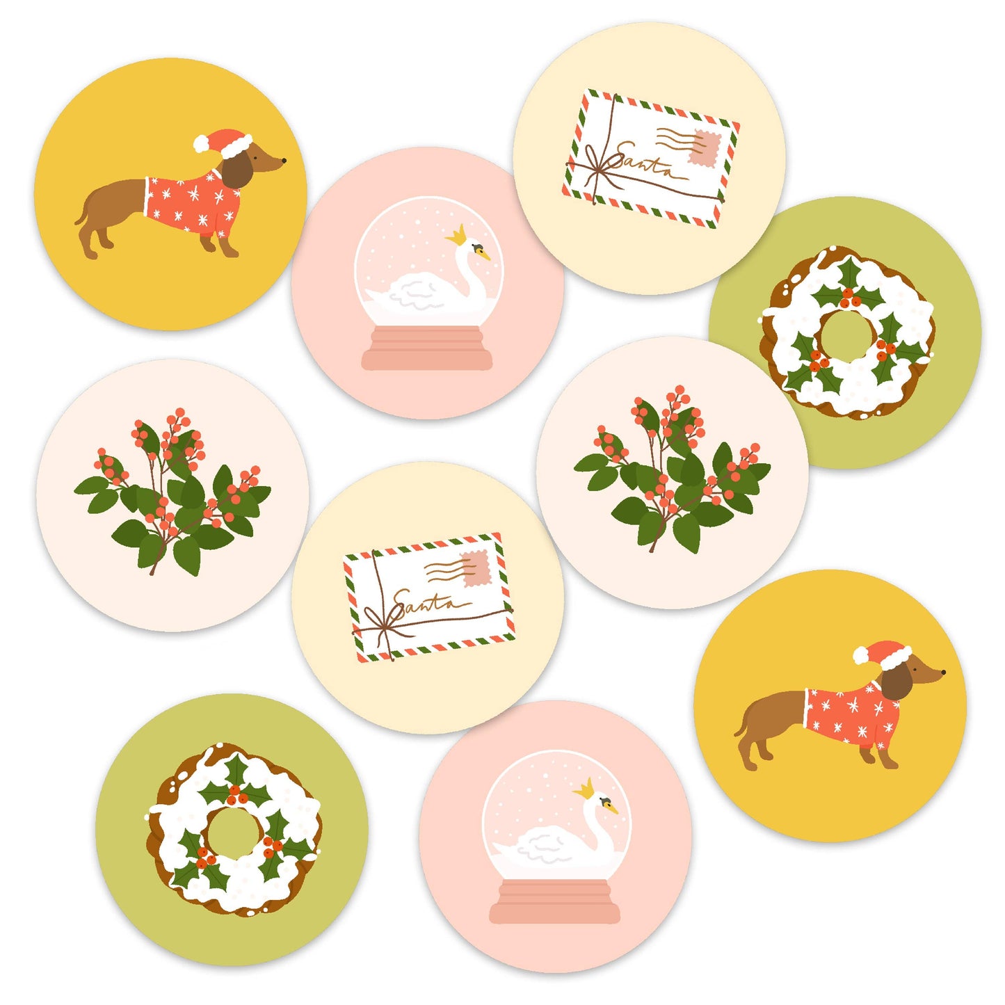 Lot de 10 autocollants ronds de Noël