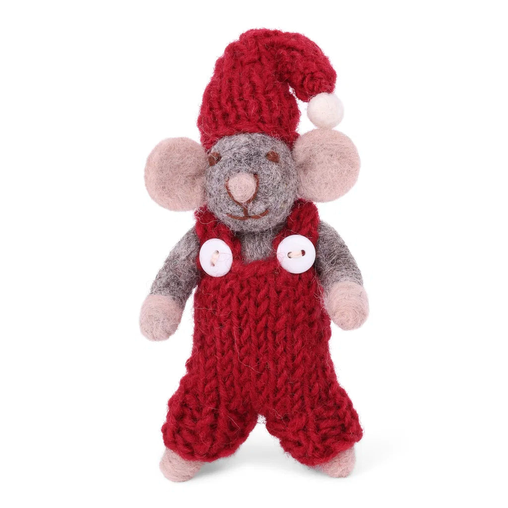 Souris grise avec salopette rouge