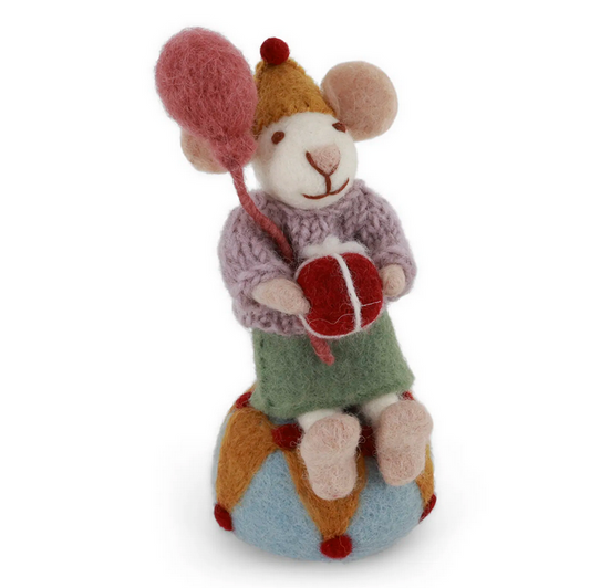 Souris blanche avec son ballon et cadeau - Girl