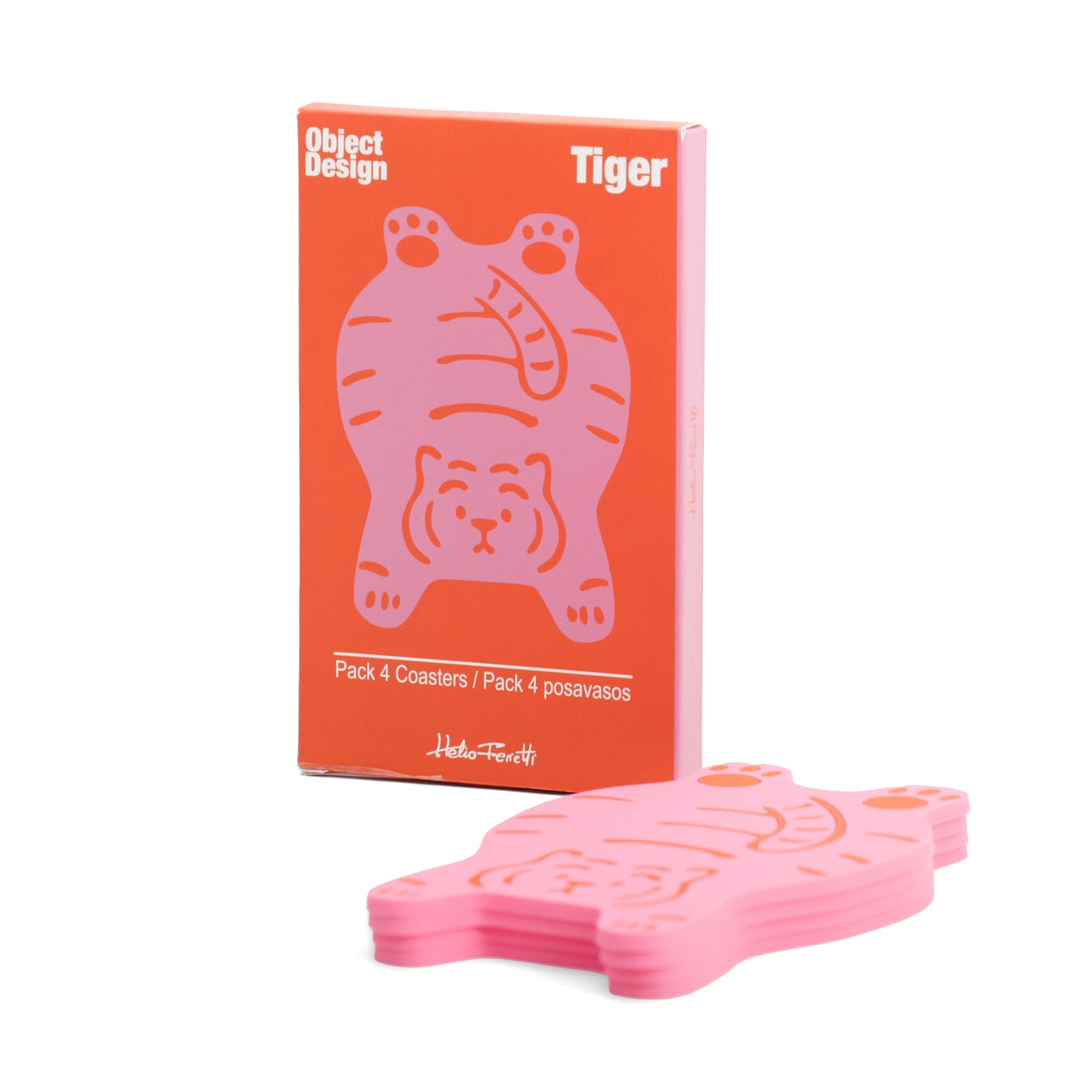 Lot de 4 sous-verres Tigre rose — Helio Ferretti , Lyon