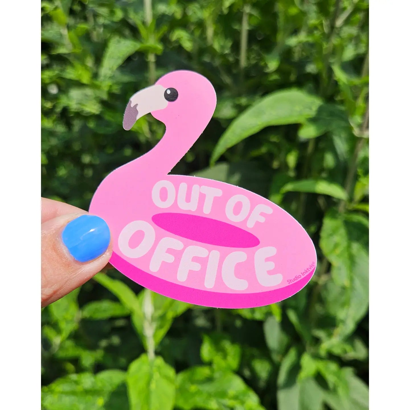 Sticker Out of the office - flamant rose