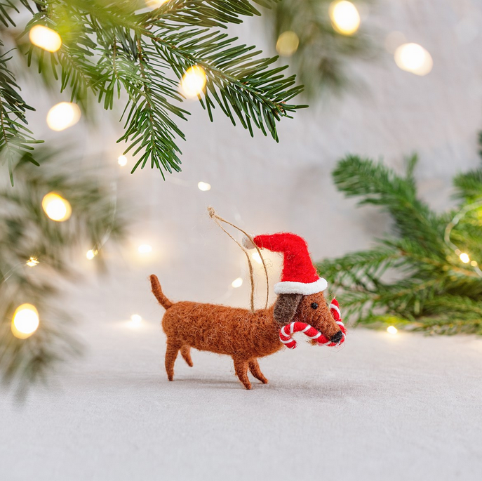Décoration à suspendre - Teckel avec canne à sucre