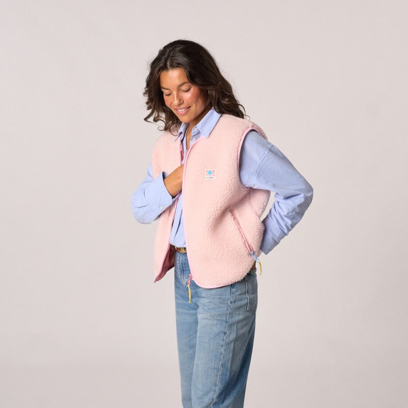 Veste sherpa femme zippée sans manches - Rose pâle